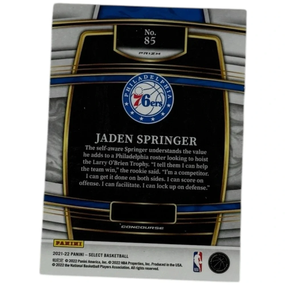2021-22 Panini Select Orange Flash‎ Jaden Springer RC Philadelphia 76ers #85